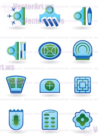 Urban public buildings  icons set - vector illustration