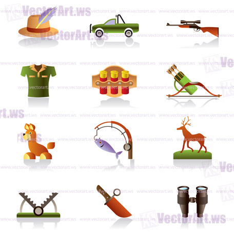 Hunting accessories and symbols - vector illustration