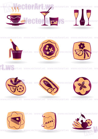 Drinks, dishes, appetizers and desserts - vector illustration
