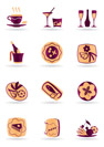 Drinks, dishes, appetizers and desserts - vector illustration