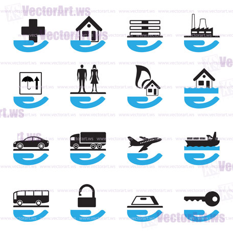 Diverse insurance icons set - vector illustration