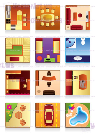Furniture of the house"s rooms - vector illustration