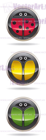 Buttons with ladybug, butterfly and beetle - vector illustration