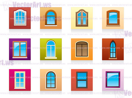 Plastic aluminum and wooden windows - vector illustration