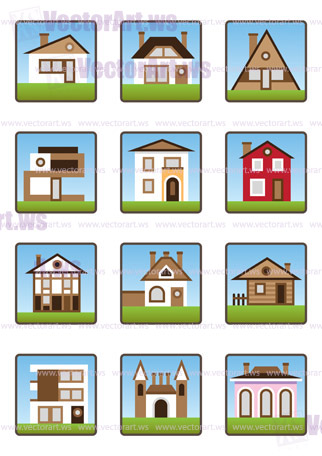 Private houses and homes icons set - vector Illustration