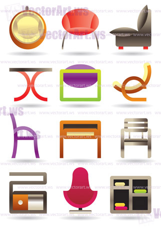 Contemporary home furniture icons set - vector illustration