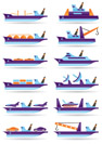 Different cargo ships icons set - vector illustration