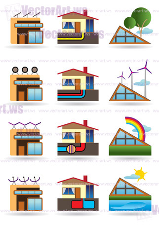 Green building with green energy sources - vector illustration