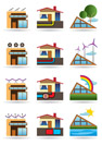 Green building with green energy sources - vector illustration