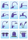Water taps and bathroom accessories icons set- vector illustration