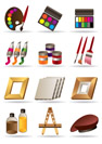 Painting materials and tools for artists icons set - vector illustration