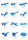 Different airplanes in flight icons set - vector illustration