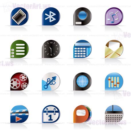 Realistic phone  performance, internet and office icons - vector Icon Set