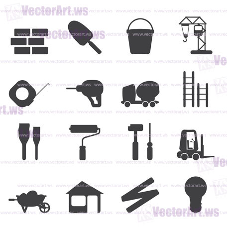 Silhouette Construction and Building Icon Set. Easy To Edit Vector Image