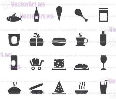 Silhouette Shop and Foods Icons - Vector Icon Set