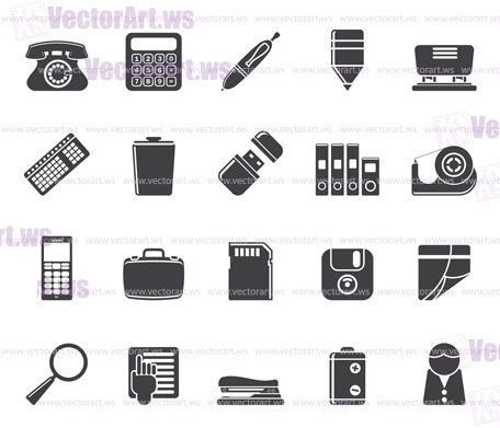 Silhouette Simple Office tools Icons vector icon set 3