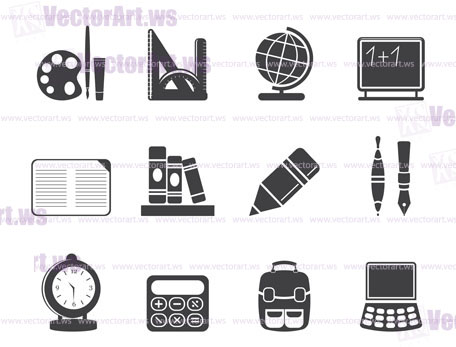 Silhouette School and education icons - vector icon set