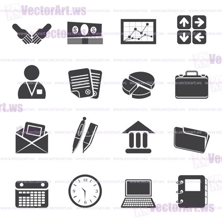 Silhouette Simple Business and office icons - Vector Icon Set