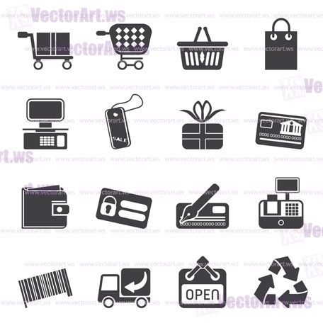 Silhouette Simple Online Shop icons - Vector Icon Set