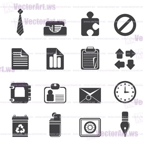 Silhouette Simple Business and Office Icons - Vector Icon Set