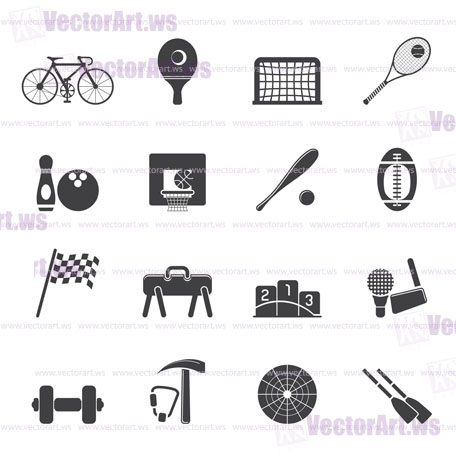 Silhouette Simple Sports gear and tools icons - vector icon set