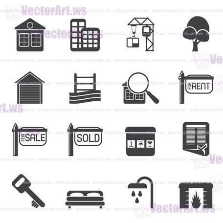 Silhouette Simple Real Estate Icons - Vector Icon Set