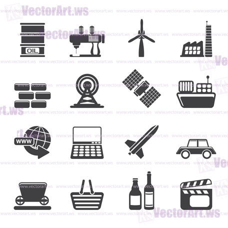 Silhouette Simple Business and industry icons - Vector Icon Set