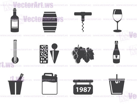 Silhouette Wine and drink Icons - Vector Icon Set