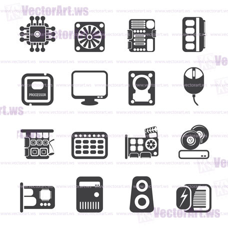Silhouette Computer  Performance and Equipment Icons - Vector Icon Set