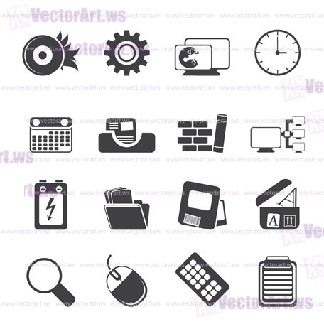 Silhouette Computer, mobile phone and Internet Vector Icon Set