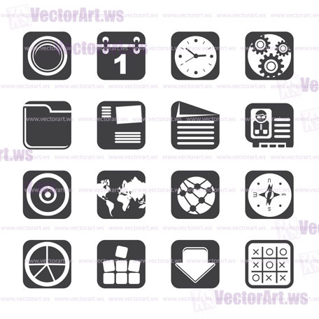 Silhouette Mobile Phone, Computer and Internet Icons - Vector Icon Set