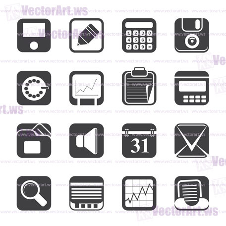 Silhouette Business, Office and Finance Icons - Vector Icon Set