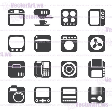 Silhouette Home and Office, Equipment Icons - Vector Icon Set