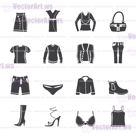 Silhouette Clothing and Dress Icons - Vector Icon Set