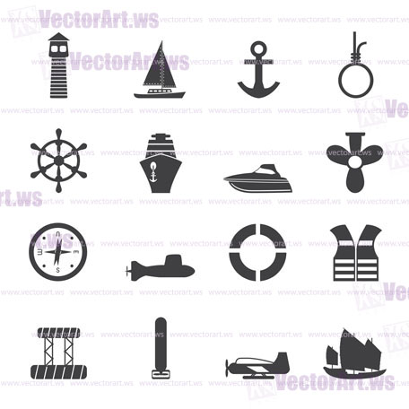 Silhouette Simple Marine, Sailing and Sea Icons - Vector Icon Set
