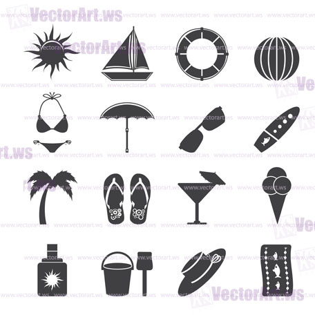 Silhouette Summer and Holiday Icons - Vector Icon Set