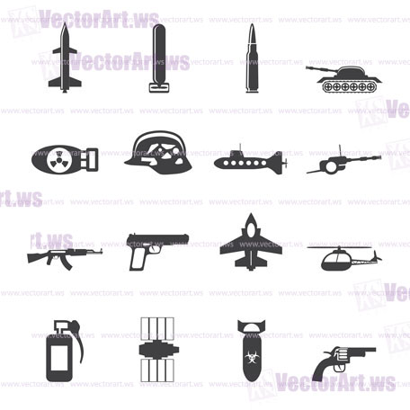 Silhouette Simple weapon, arms and war icons - Vector icon set