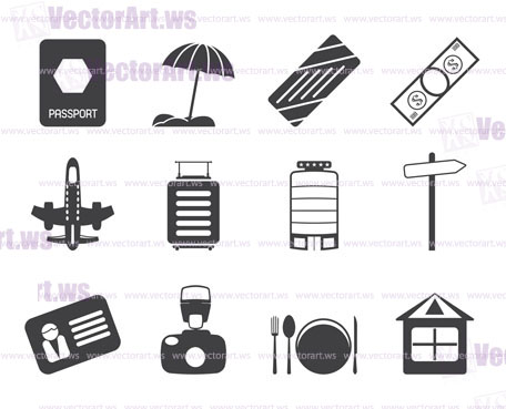 Silhouette Travel, Holiday and Trip Icons -  Vector Icon Set