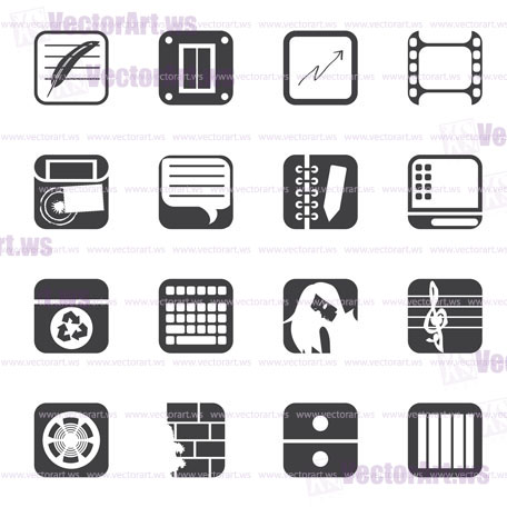 Silhouette Business, Office and Mobile phone icons - Vector Icon Set