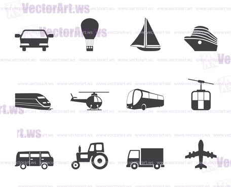 Silhouette Transportation and travel icons - vector icon set