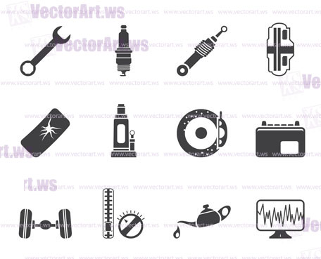 Silhouette Car Parts and Services icons - Vector Icon Set 1