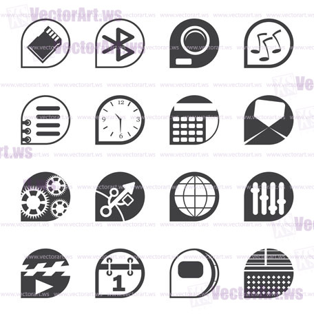 Silhouette Mobile phone  performance, internet and office icons - vector Icon Set