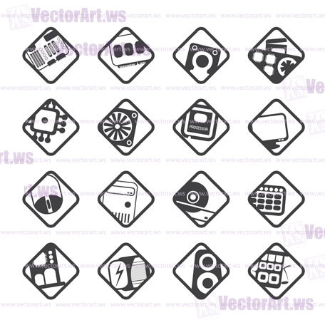 Silhouette Computer  performance and equipment icons - vector icon set