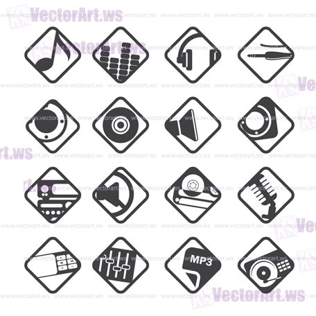 Silhouette Music and sound icons -  Vector Icon Set