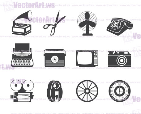 Silhouette Retro business and office object icons - vector icon set