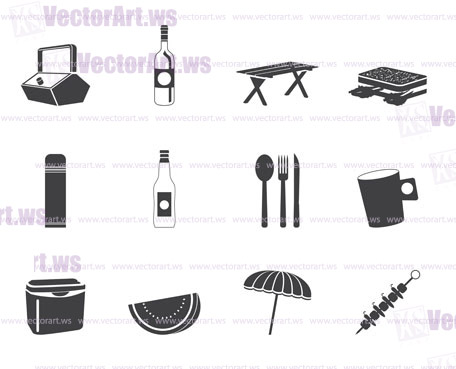 Silhouette Picnic and holiday icons - vector icon set