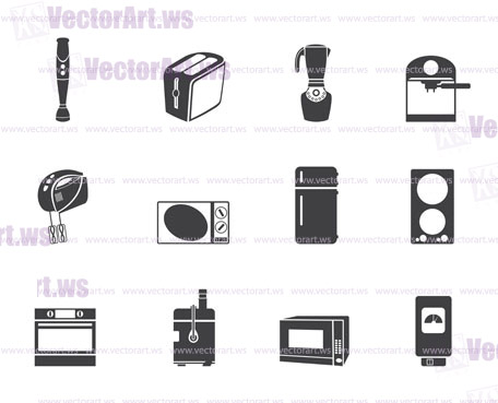 Silhouette Kitchen and home equipment icons - vector icon set