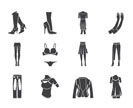 Silhouette woman and female clothes  icons - vector icon set