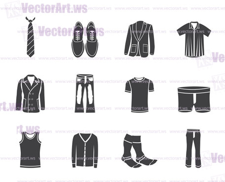 Silhouette man fashion and clothes icons - vector icon set