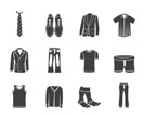 Silhouette man fashion and clothes icons - vector icon set